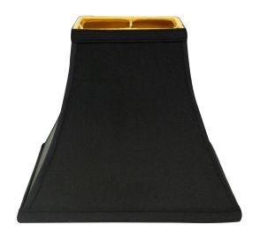 Cloth & Wire Square Bell Hardback Lampshade with Washer Fitter, Black Natural Fabric Lampshade with Gold Lining for Table Lamps, 6" Top x 12" Bottom x