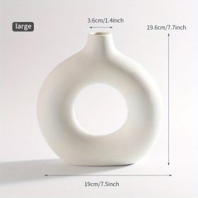 1pc; White Ceramic Vase White Vases For Decor; Modern Home Decor Vase; Boho Vases For Decor; Circle Vase; Round Vase; Donut Vase; Decorative Vase (Color: Ivory White, size: large)