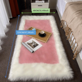 1pc, Soft and Fluffy Sheepskin Rug for Bedroom and Living Room - Non-Slip and Machine Washable Carpet for Dormitory and Room Decor (Color: White + Powder, size: 31.5*47.24inch)