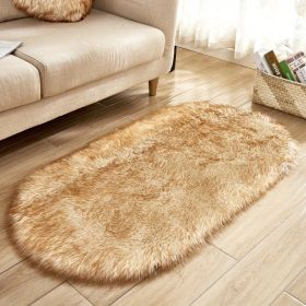 1pc Super Soft Area Rug, Plush Fluffy Faux Sheepskin Oval Floor Mat For Living Room Bedroom, Machine Washable Bedside Rugs, Shaggy Plush Carpet Faux R (Color: White Yellow Tip, size: 23.62*35.43inch)