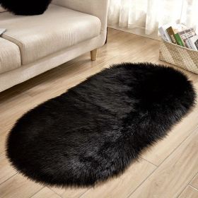 1pc Super Soft Area Rug, Plush Fluffy Faux Sheepskin Oval Floor Mat For Living Room Bedroom, Machine Washable Bedside Rugs, Shaggy Plush Carpet Faux R (Color: Black, size: 31.5*47.24inch)