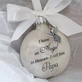 In Heaven Relatives Name Ornament, Keepsake Feather Plastic Ball Christmas Tree Charm Hanging (Color: Papa)