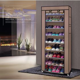 10 Layer 9 Grid Shoe Rack Shelf Storage Closet Organizer Cabinet Multiple Colors (Color: Coffee)